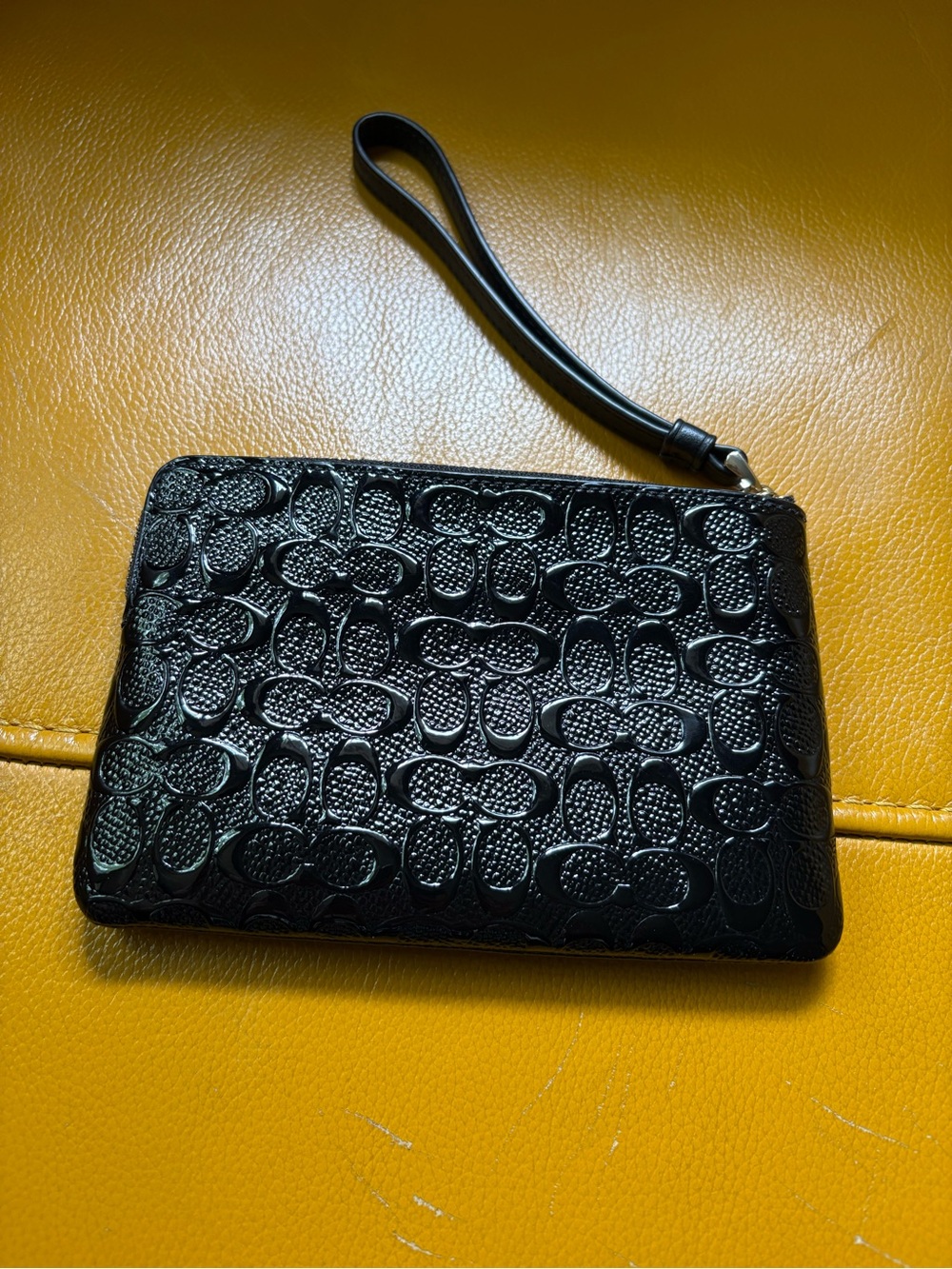 Coach Black Embossed Signature Wristlet Clutch